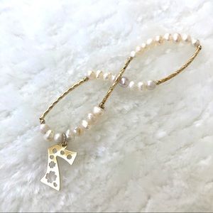 Lucky Four Leaf Clover Gold 7 Pearl Bracelet